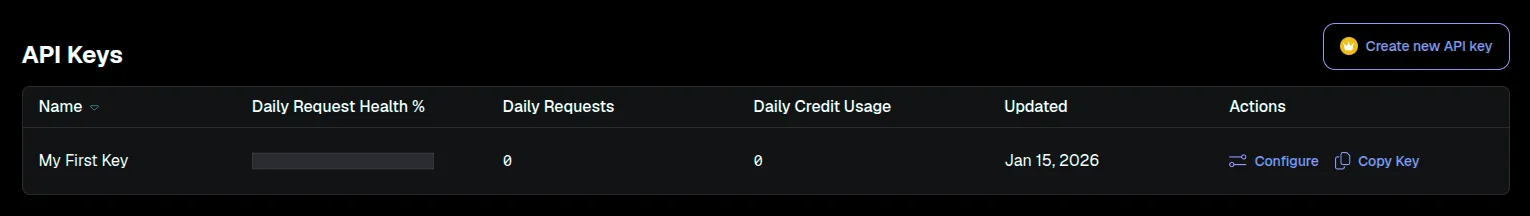 Infura dashboard showing the API key area and copy button.